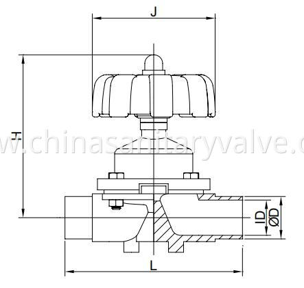 Sanitary manual diaphragm valves weld end plastic handwhee